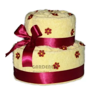 Textilní dort z ručníku a osušky žlutý červené kvítí  - Isabelka.eu