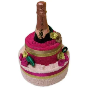 Textilní dort z ručníků pro ženy s růžovým šampaňským  - Isabelka.eu