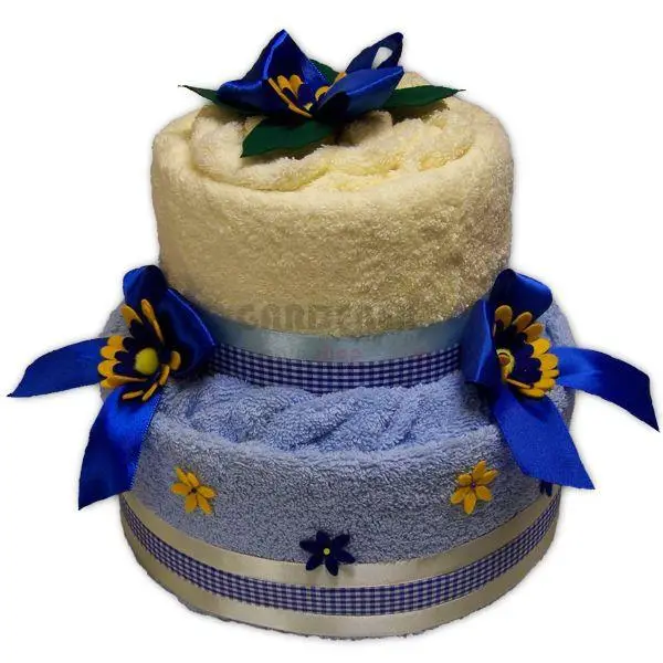 Narozeninový dvoupatrový textilní dort smetanovomodrý  - Isabelka.eu
