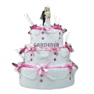 Luxusní ručníkový dort svatební bílý růžové zdobení – soška  - Isabelka.eu