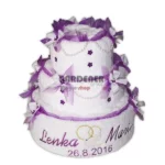 Luxusní ručníkový dort svatební bílý fialové zdobení  - Isabelka.eu