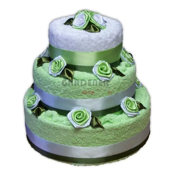 Svatební dort z ručníku a osušky zelený růžičky  - Isabelka.eu
