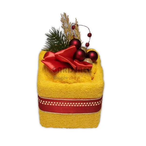 Textilní kostka z ručníku vánoční žlutá  - Isabelka.eu
