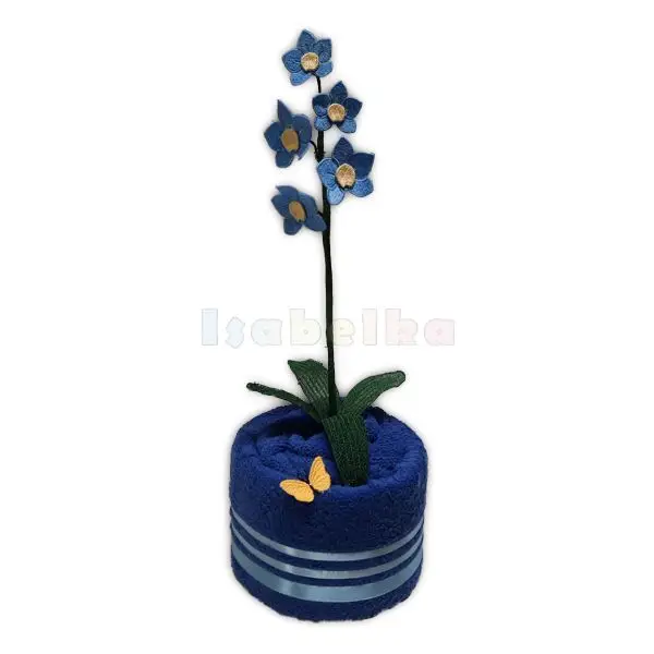 Ručníková váza tmavě modrá s orchidejí modrá  - Isabelka.eu
