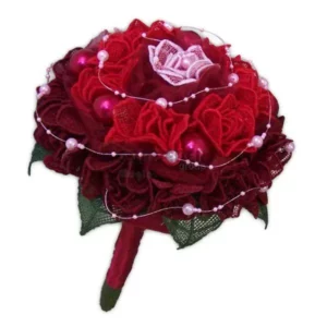 Vyšívaná svatební kytice růží č.4 vínovočervená  - Isabelka.eu