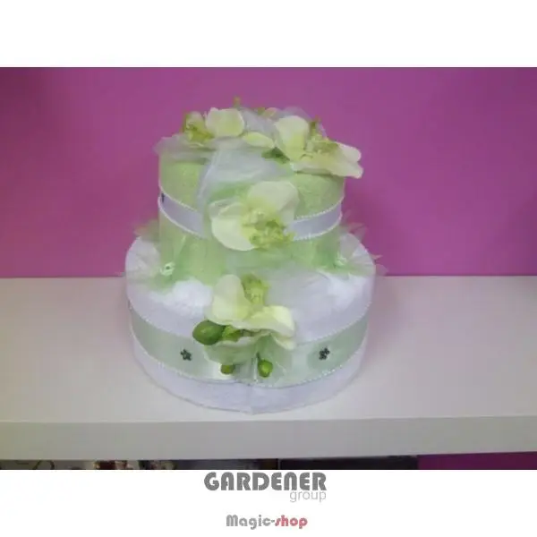 Svatební ručníkový dort bílý zelená orchidei  - Isabelka.eu