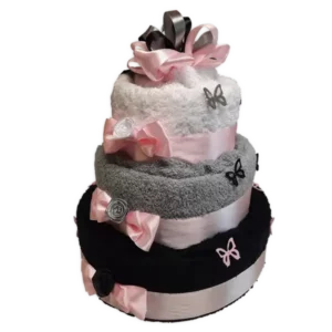 Textilní dort z ručníků a osušek narozeninový grey shadow